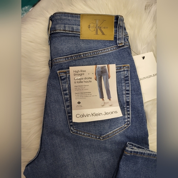 Calvin Klein High Rise Straight Blue Denim Jeans, Size 29 - Picture 4 of 7